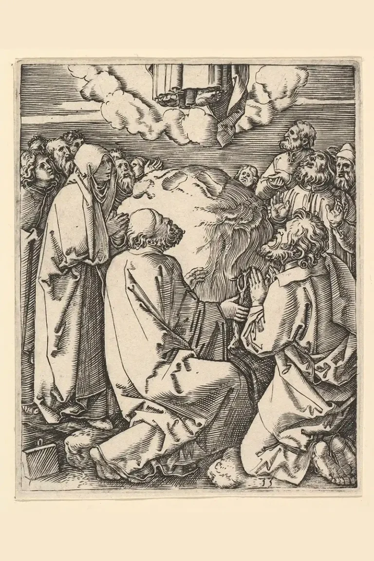 Grabado renacentista de Marcantonio Raimondi sobre la Ascensión de Cristo, basado en un diseño de Alberto Durero
