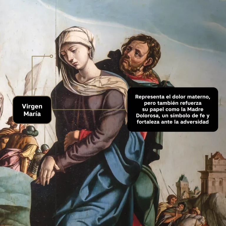 Detalle de la Virgen María en el Calvario, pintura renacentista del siglo XVI de Jan van Scorel.