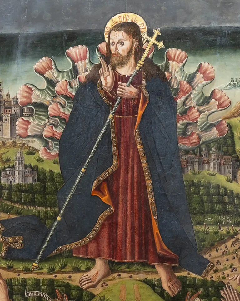 Figura de Cristo en la escena de la Ascensión, pintura hispanoflamenca del Maestro de los Claveles, Palacio Episcopal de Segovia