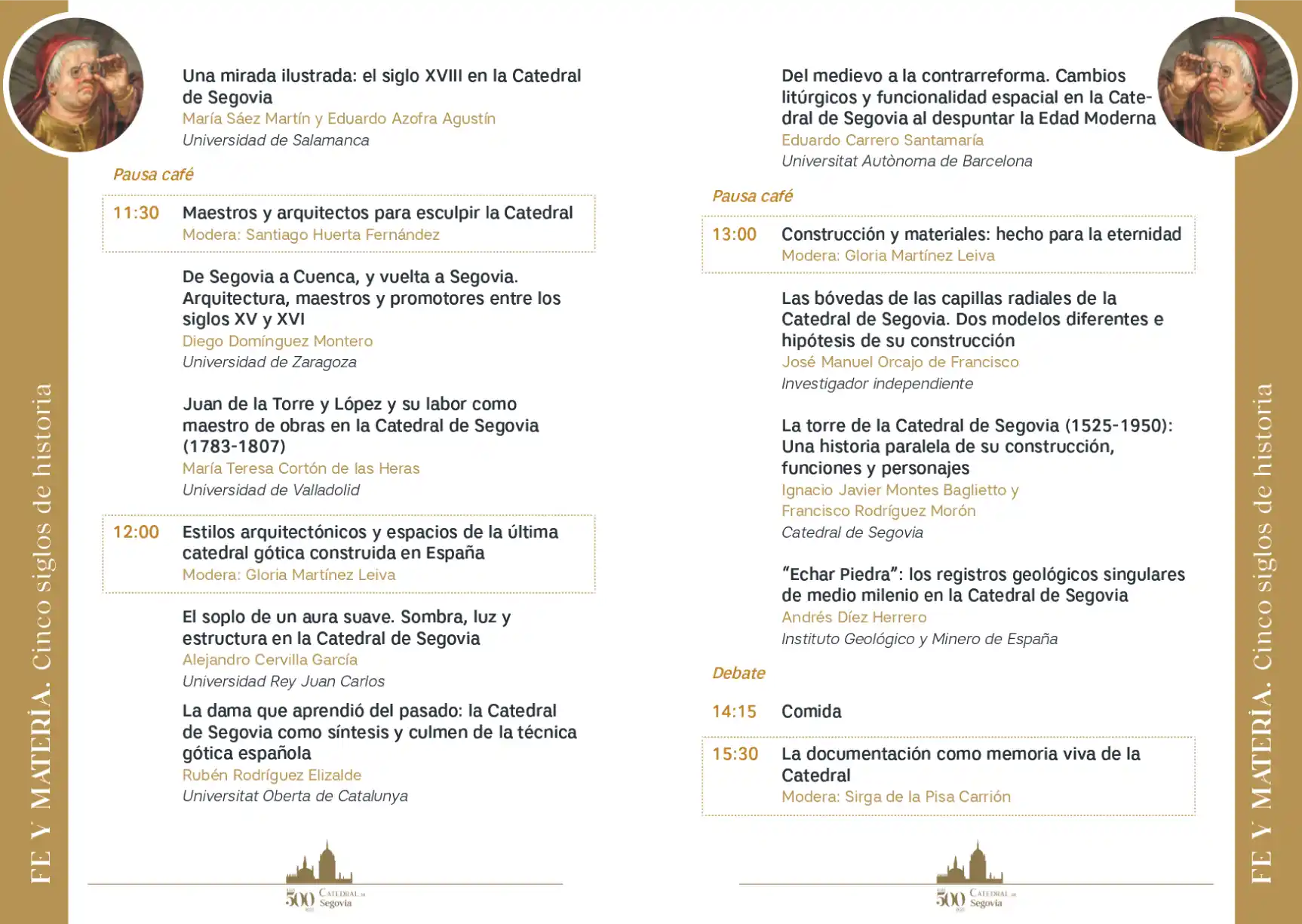 Detalle del programa del Congreso Internacional Fe y Materia en Segovia, V Centenario Catedral 2025.